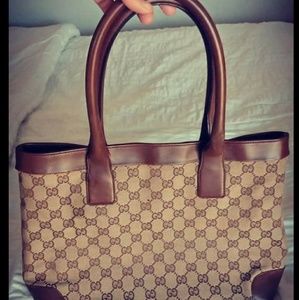 Gucci monogram brown satchel bag